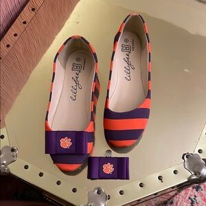 LillyB U Women's Orange and Purple Striped Clemson University Flats